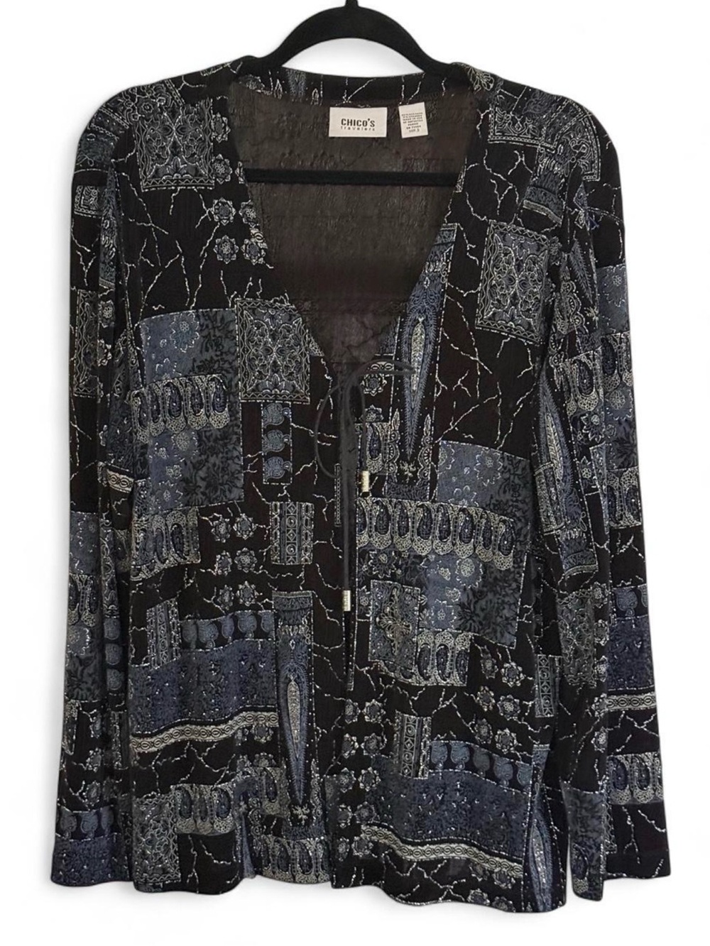 Chico's Travelers Size 3 Embellished Cardigan Jacket Black Gray